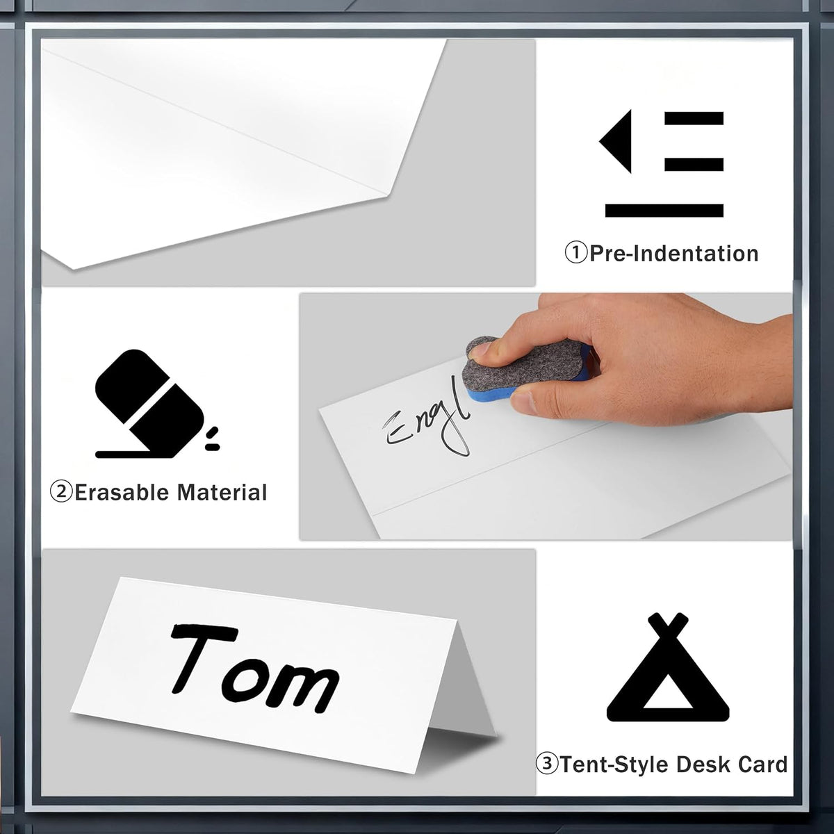 55 Pcs Table Dry Erase Name Tents Cards 7.9''x5.5'' Desk Tent for Class