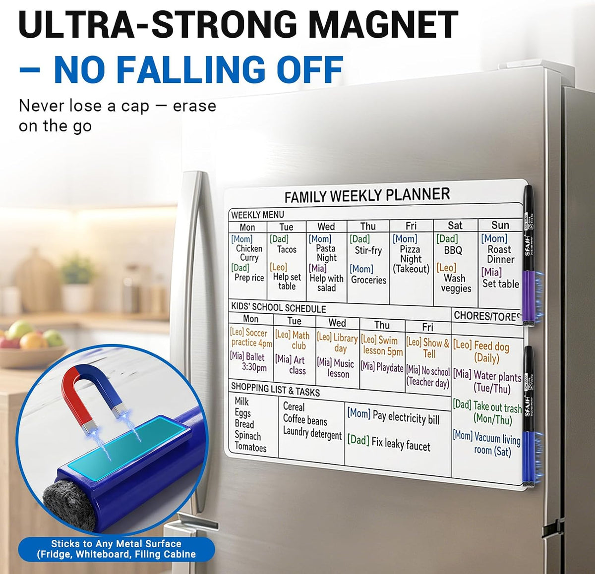 SFAIH 15 Colors Magnetic Dry Erase Markers, 0.7mm Ultra Fine, with Eraser