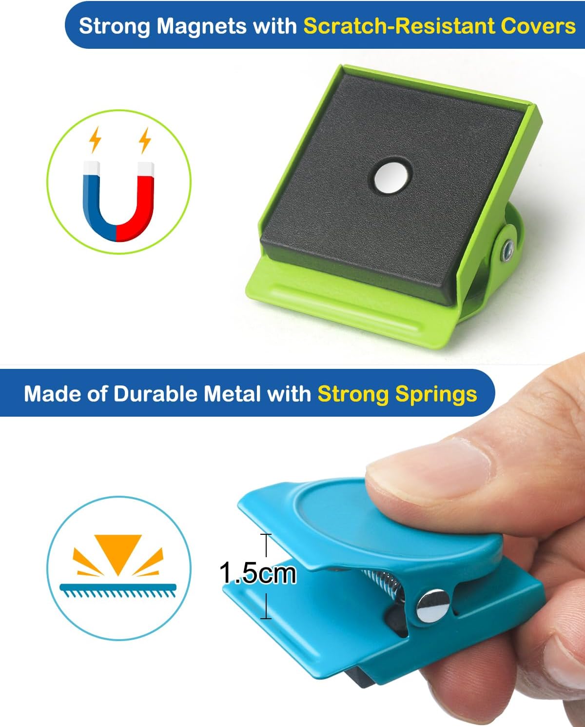 VICNOVA Magnetic Clips, 24 Pieces Magnetic Metal Chip Clips Fridge Magnets Refrigerator Whiteboard Locker Magnets Heavy Duty Clip Classroom Organization Teacher Must Haves School Supplies Accessories