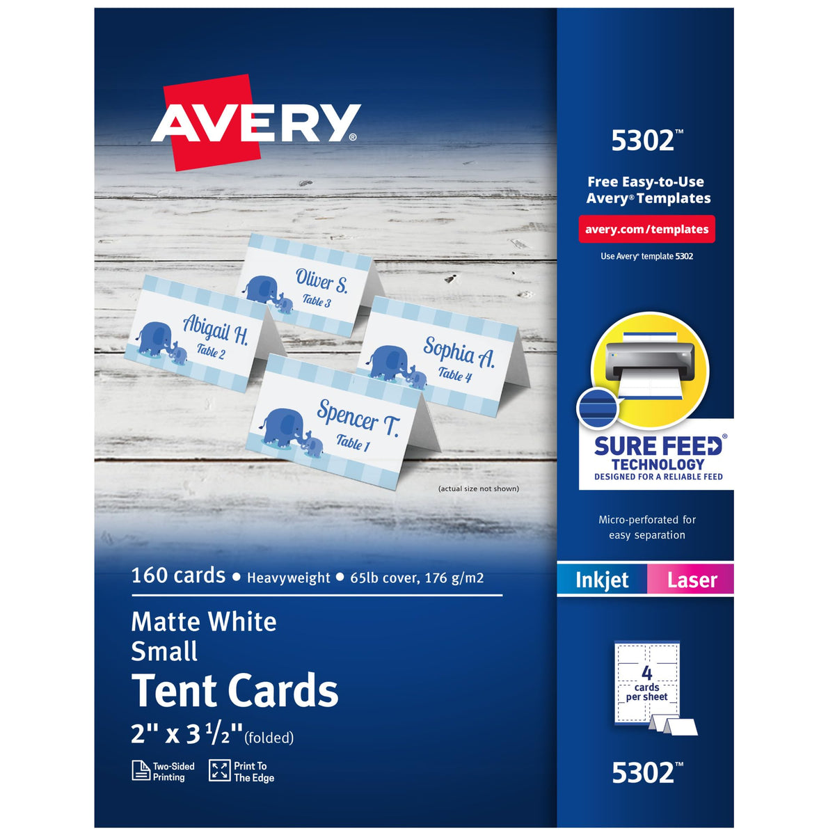 Avery Printable Tent Cards, 2" x 3.5", Matte White, 160 Place Cards