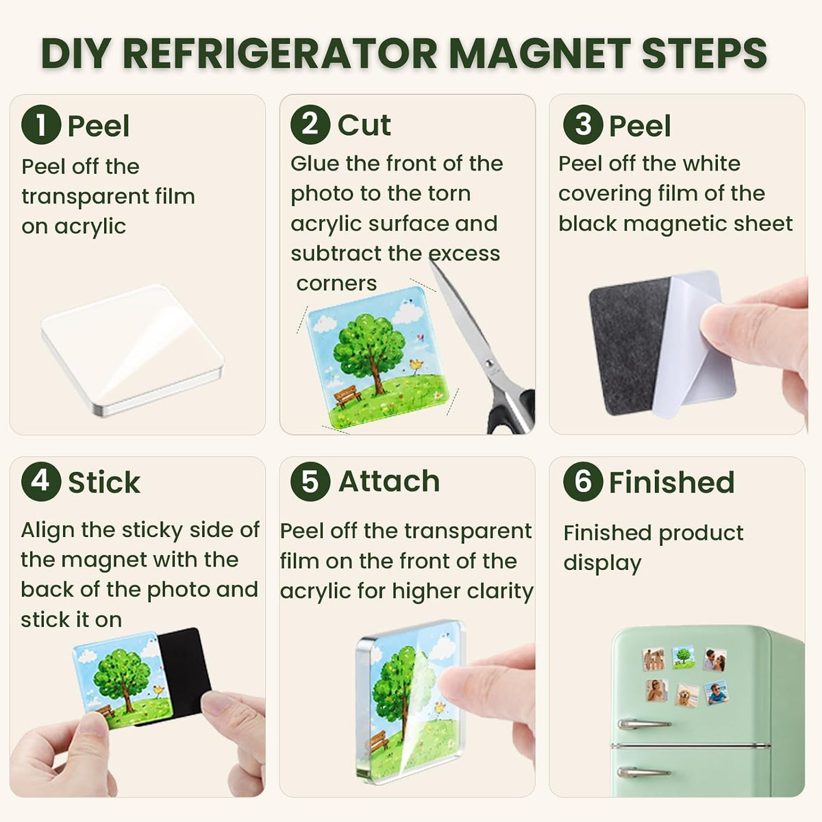 20PCS DIY Rectangle Fridge Magnet Kit,Clear Acrylic Magnets Kit