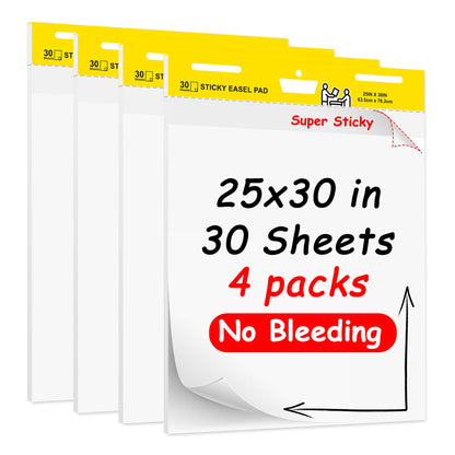 Super Sticky Easel Pad,25 in x 30 in Self Stick Flip Chart Paper,30 Sheets/Pad,2 Pad/Pack,Large White Premium Anchor Chart Paper,Easel Paper for Teachers,Businessmen,Office Workers