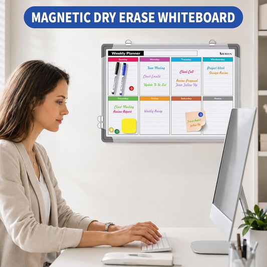 Weekly Calendar Whiteboard for Wall, Dry Erase Board, Magnetic White Board