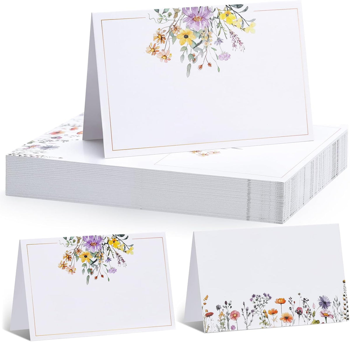 QDOAOF-60pcs Floral Wildflower Place Cards, Paper Size 4.33x3.54 Inch, Tent Card, Escort Card, Name Cards, Wedding Place Cards for Table, Dinner Parties, Seating Cards (Style B)