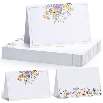 QDOAOF-60pcs Floral Wildflower Place Cards, Paper Size 4.33x3.54 Inch, Tent Card, Escort Card, Name Cards, Wedding Place Cards for Table, Dinner Parties, Seating Cards (Style B)