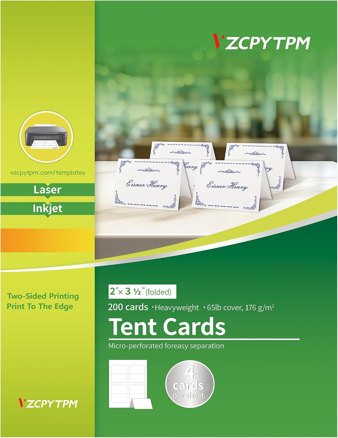 Tent Cards, 2x3.5 Inch, 200 Pack Printable Place Cards for Table Settings