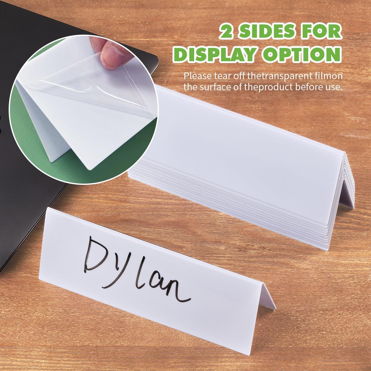 24 Pcs Dry Erase Name Tent Cards for Table, Reusable Name Cards 8.75" x 3" Desk Name Tents Sets with Dry Erase Markers and Erasers, Facilitate Effective Organization of Meetings and Classes