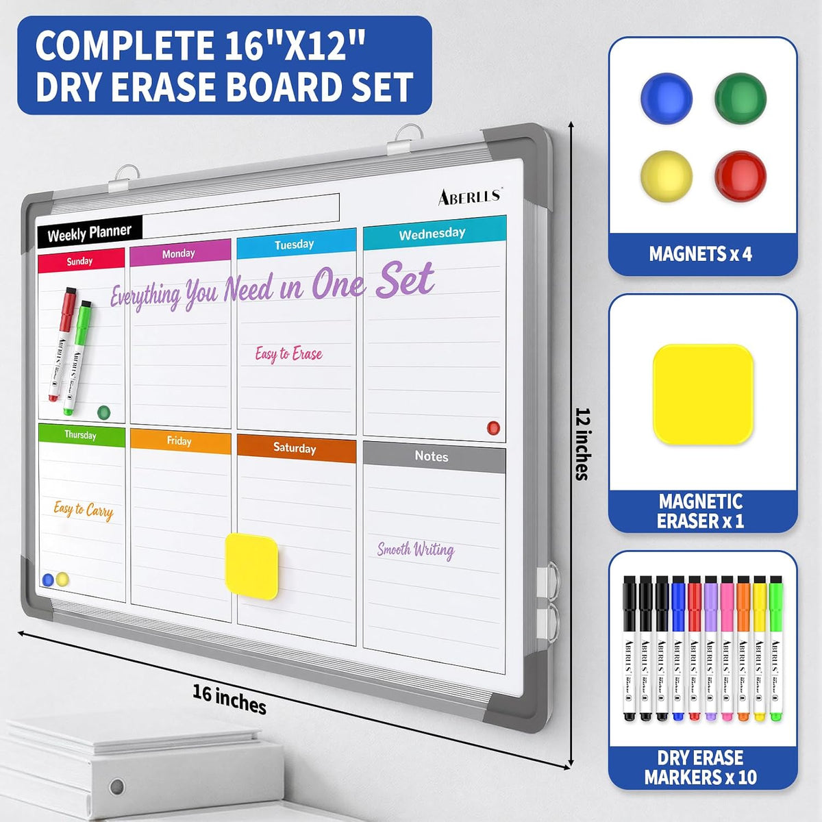 Weekly Calendar Whiteboard for Wall, Dry Erase Board, Magnetic White Board