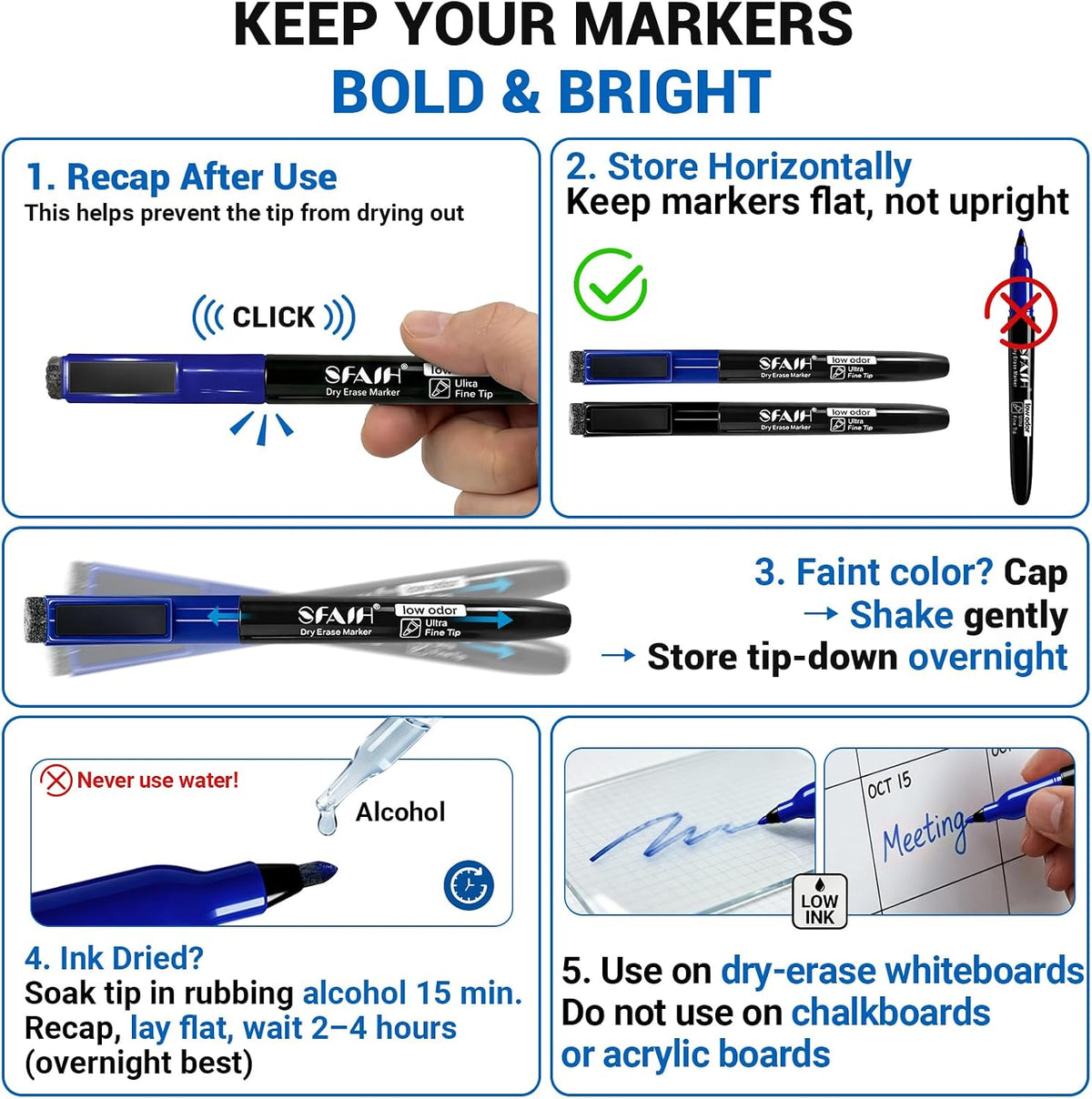 SFAIH 15 Colors Magnetic Dry Erase Markers, 0.7mm Ultra Fine, with Eraser