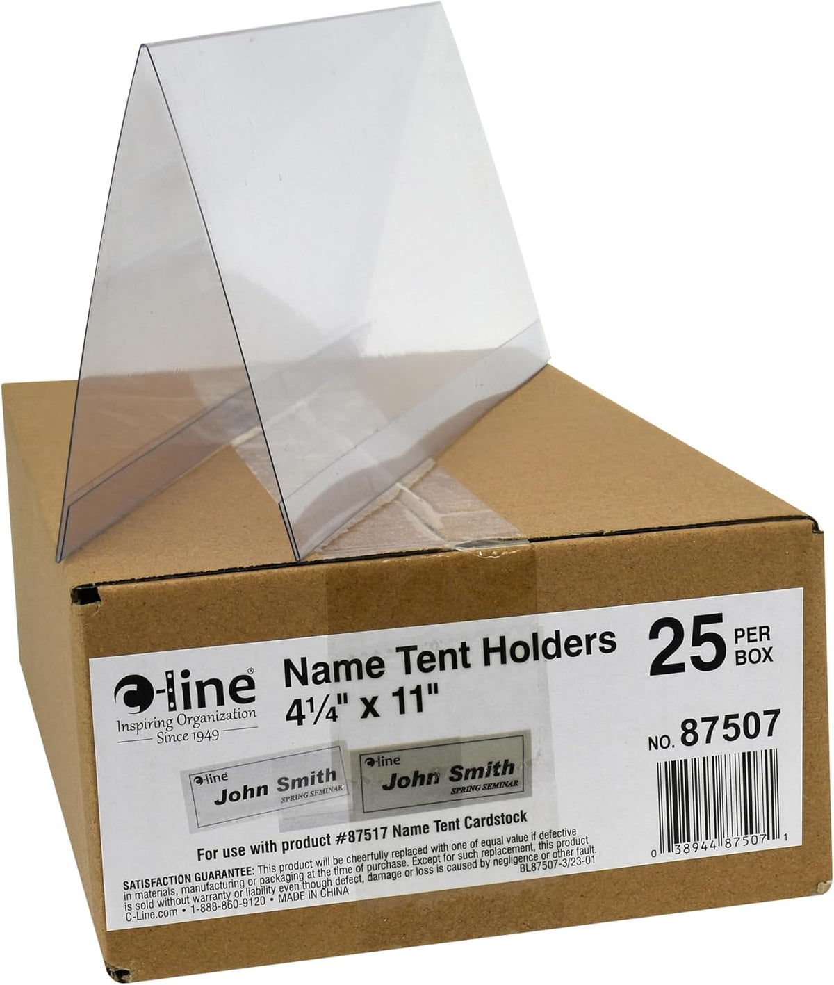 C-Line Rigid Plastic Name Tent Holders, 4.25 x 11, Clear, 25/PK (87507)