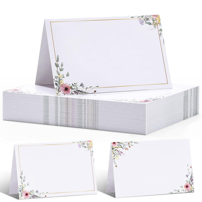 QDOAOF-60pcs Floral Wildflower Place Cards, Paper Size 4.33x3.54 Inch, Tent Card, Escort Card, Name Cards, Wedding Place Cards for Table, Dinner Parties, Seating Cards (Style B)