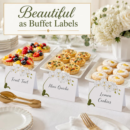 White Orchid Floral Place Cards 50 Count Wedding Tent Cards Table Setting