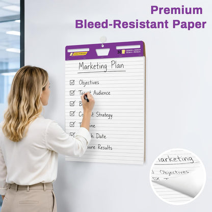 HAUTOCO Sticky Easel Pads 20x23 In, 3 Pack White Lined Flip Chart Paper