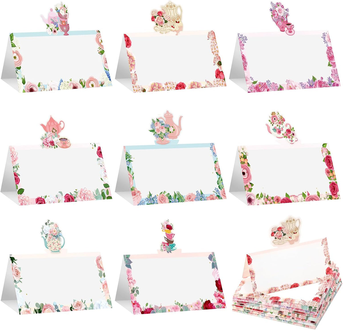 Fullhawl 48 Pcs Tea Party Theme Place Card Tea Party Decorations