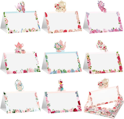 Fullhawl 48 Pcs Tea Party Theme Place Card Tea Party Decorations