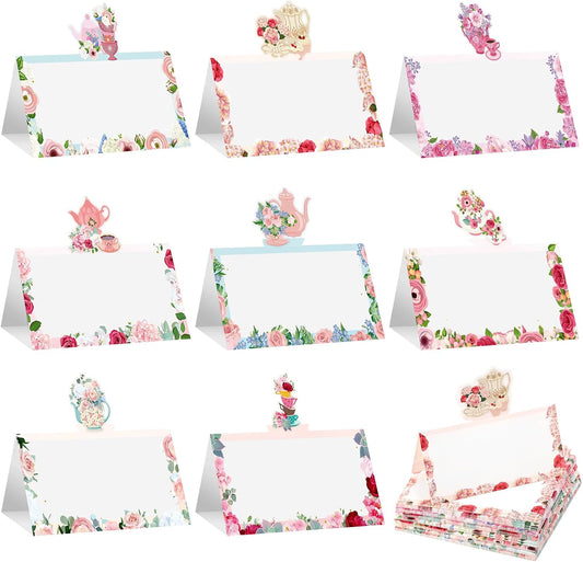 Fullhawl 48 Pcs Tea Party Theme Place Card Tea Party Decorations