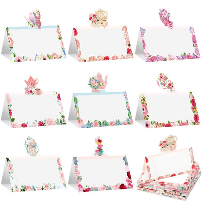 Fullhawl 48 Pcs Tea Party Theme Place Card Tea Party Decorations