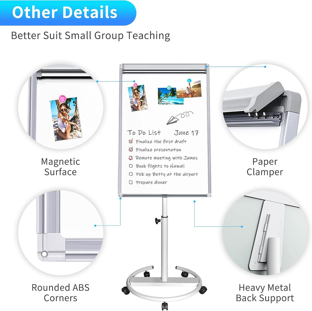 Maxtek Whiteboard on Wheels 40 x 28 in, Magnetic Rolling Dry Erase Easel