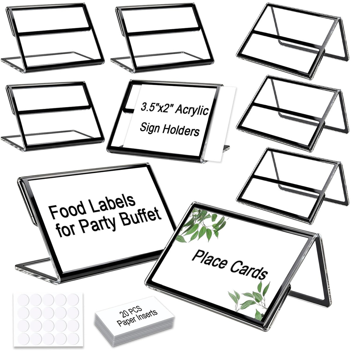 20pcs Food Labels for Party Buffet, 3.5"x2"Acrylic Sign Holder,Place Cards