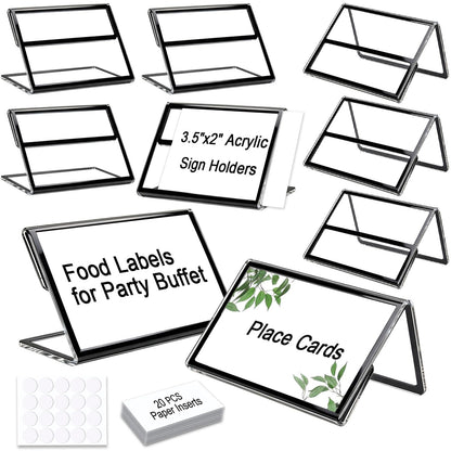 20pcs Food Labels for Party Buffet, 3.5"x2"Acrylic Sign Holder,Place Cards