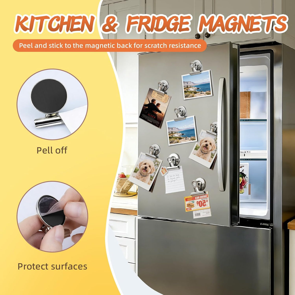 VNDUEEY 20 Pack Fridge Magnets Refrigerator Magnets, Strong Magnetic Clips Heavy Duty, Magnet Clips for Whiteboard, Magnets for Fridge Locker Office Accessories (Silver)