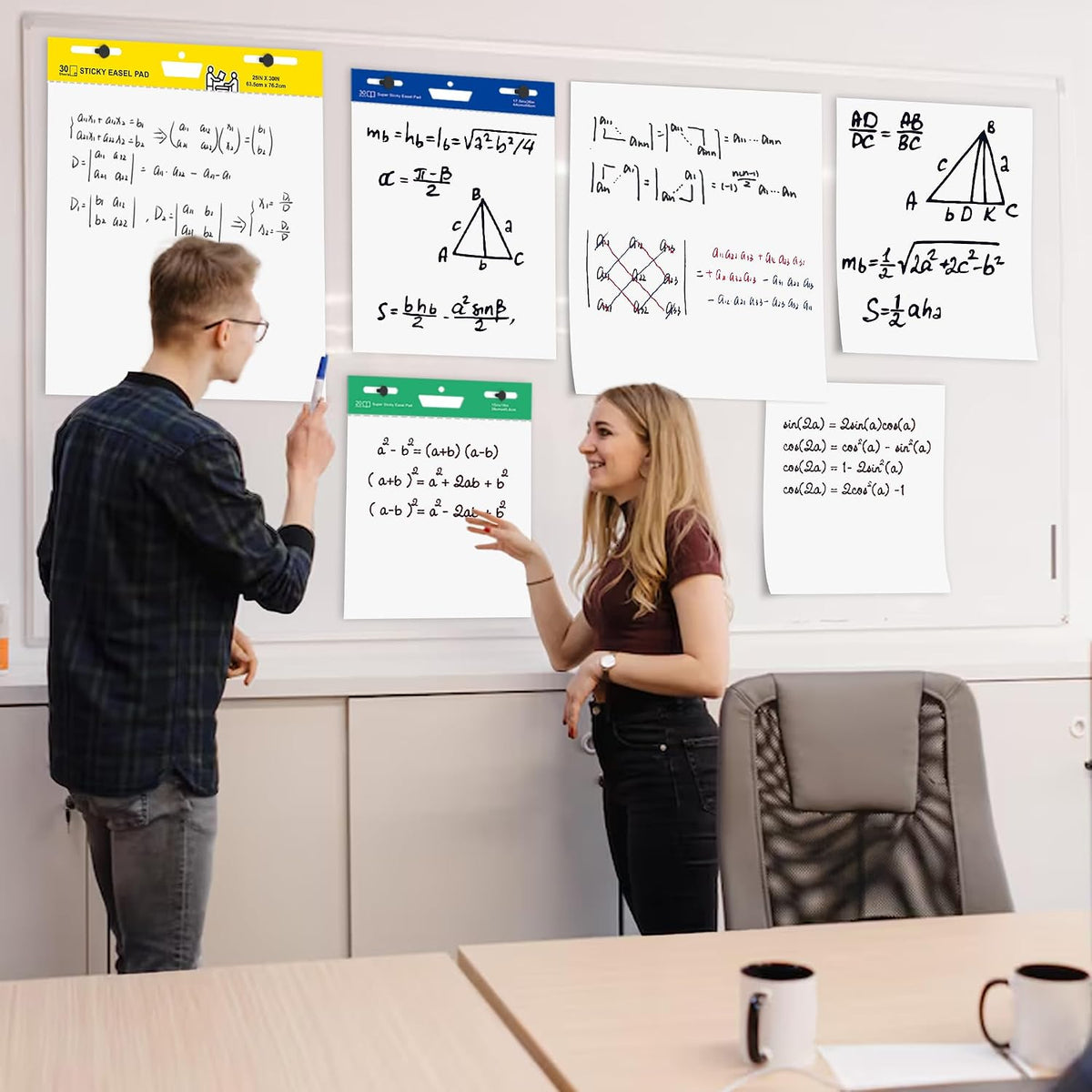 Super Sticky Easel Pad,25 in x 30 in Self Stick Flip Chart Paper,30 Sheets/Pad,2 Pad/Pack,Large White Premium Anchor Chart Paper,Easel Paper for Teachers,Businessmen,Office Workers