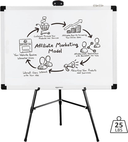 Amazon Basics High Boardroom Height Adjustable Flipchart Whiteboard and Display Easel Stand for Paper Pads and Signage, Portable, Collapsible Telescope Tripod, 37 x 18 x 28 in, Black