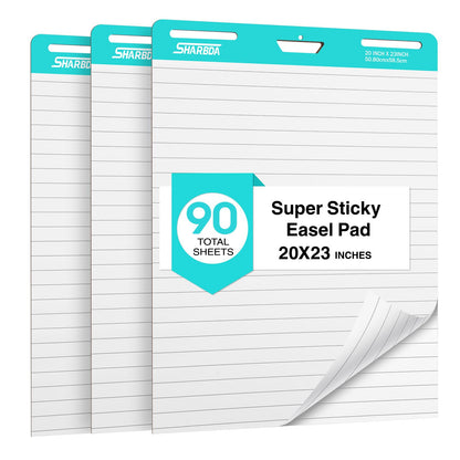 Sticky Easel Pad, 25 * 30 inch,Self-Stick Flip Chart Paper, Super Adhesive & Bleed-Resistant,Micro-Perforated Tear,Classroom Teacher Office Presentation Pads,6 Pads/Pack,180 Sheets