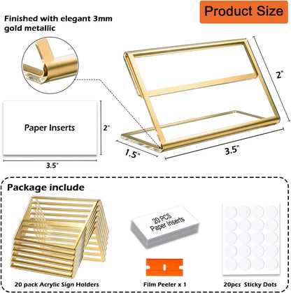 20pcs Food Labels for Party Buffet, 3.5"x2"Acrylic Sign Holder,Place Cards