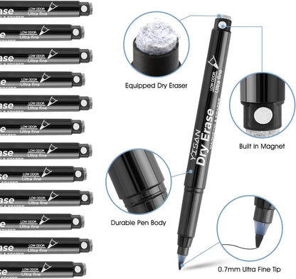 YISAN Magnetic Dry Erase Markers Ultra Fine Tip,Black,0.7mm