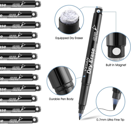 YISAN Magnetic Dry Erase Markers Ultra Fine Tip,Black,0.7mm