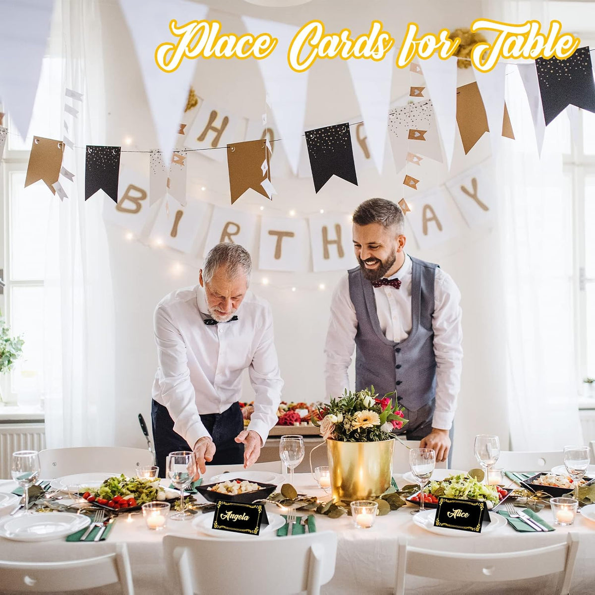100 Pcs Black Place Cards and Gold Pen for Weddings