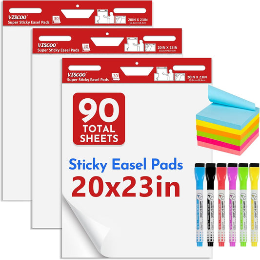VISCOO Thickened Sticky Easel Pad, 20x23 In Chart Paper for Teachers,3 Pack