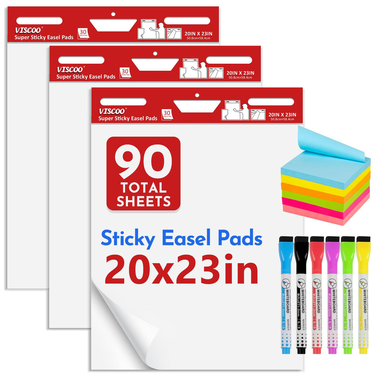 VISCOO Thickened Sticky Easel Pad, 20x23 In Chart Paper for Teachers,3 Pack