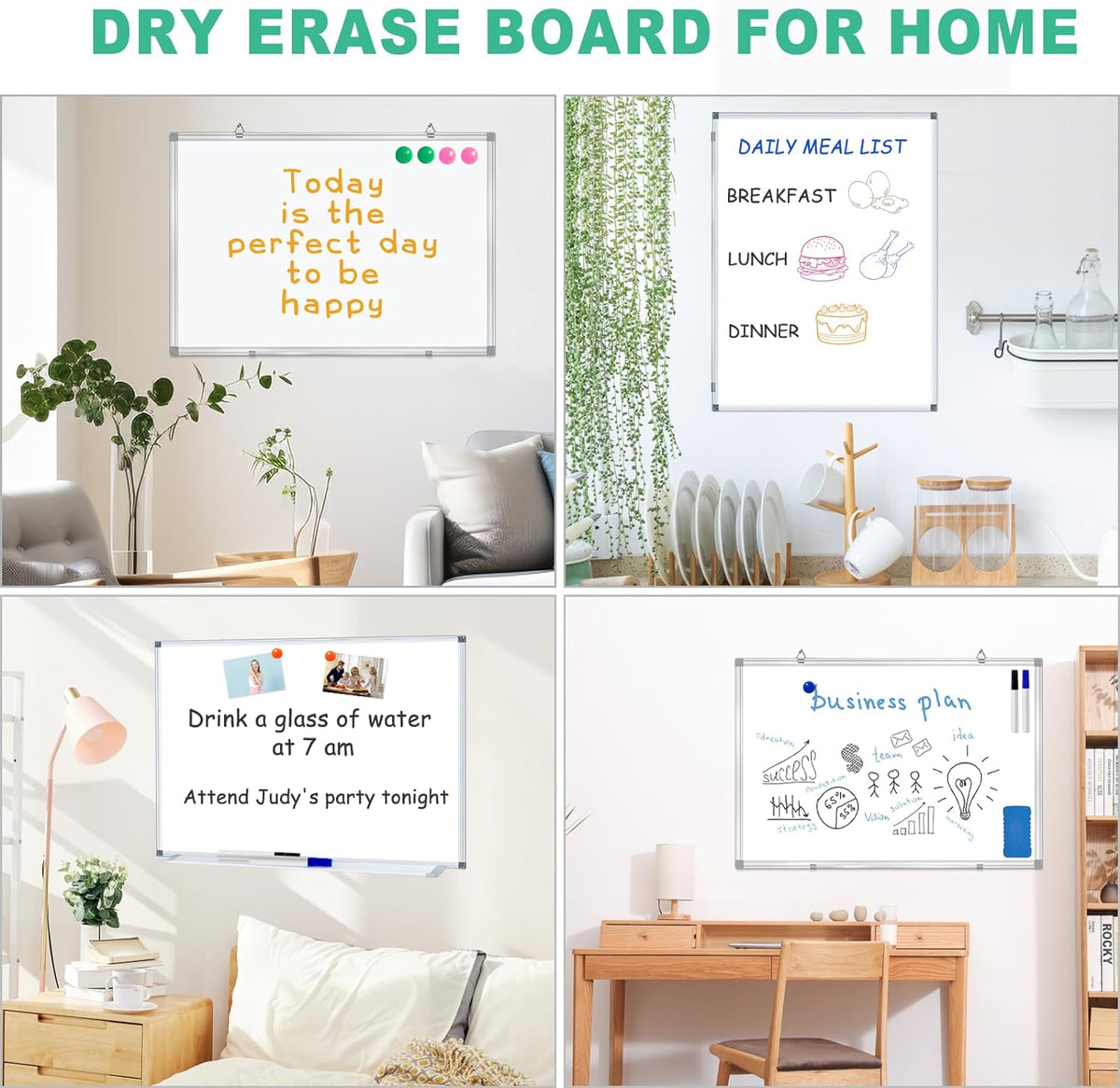 H-Qprobd 3' x 2' Magnetic Whiteboard Large Dry Erase White Board 36"x24" Aluminum Presentation Whiteboard with Long Pen Tray, 6 Markers, 2 Erasers &12 Magnets