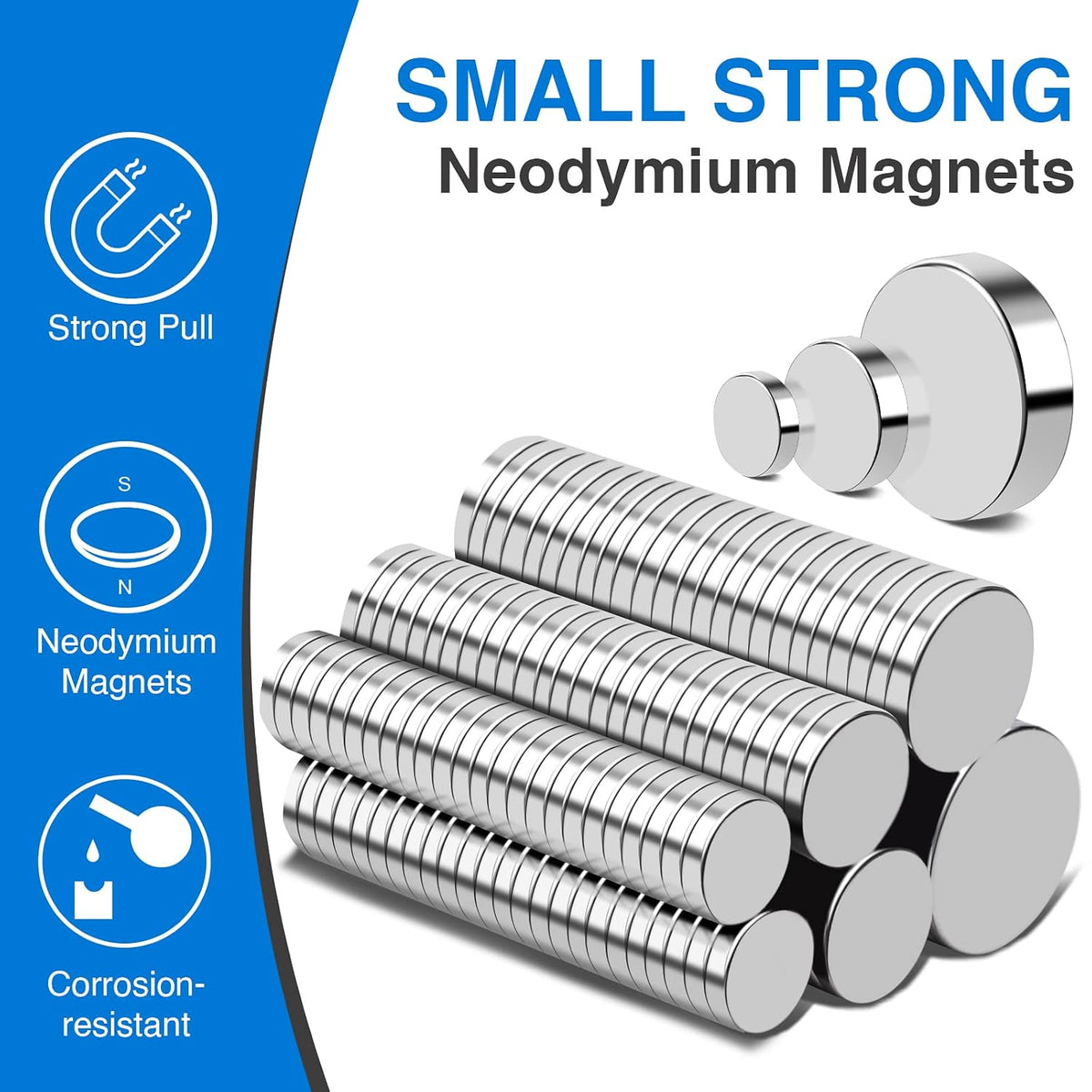 TRYMAG Small Strong Magnets, 6 Sizes Rare Earth Magnet, 255Pcs