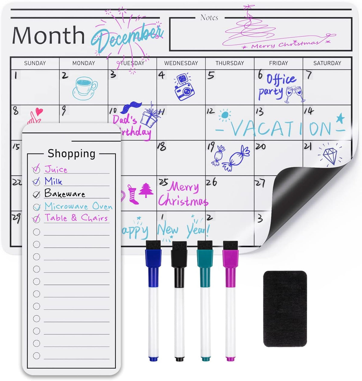 Amazon Basics Magnetic Dry Erase Board for Fridge, Whiteboard Sheet, 20" x 13", with 2 Markers and Eraser