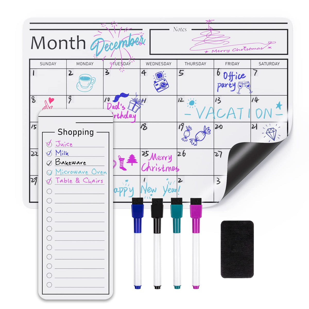 Amazon Basics Magnetic Dry Erase Board for Fridge, Whiteboard Sheet, 20" x 13", with 2 Markers and Eraser