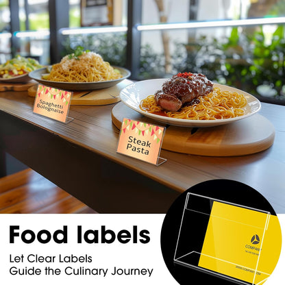 30 PCS Small Acrylic Sign Holder 3.5" x 2", Mini Acrylic Food Sign Labels for Party Buffet, Retail Price Display Holder, Clear Plastic Table Counter Top Stand for Place Cards, Name Card, Wedding Signs