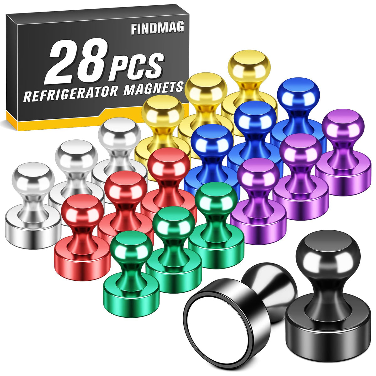 FINDMAG Fridge Magnets, Magnets for Whiteboard, Kitchen, 14 Pack, Colorful