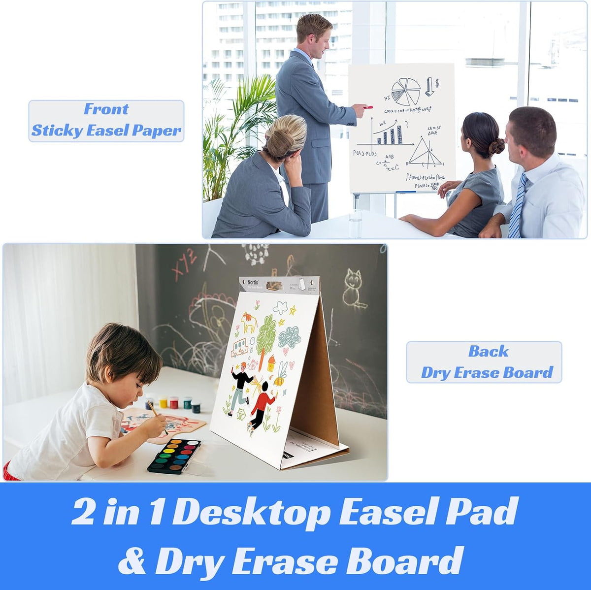 Nortix Sticky Easel Pad, Flip Chart Paper, Easer Paper, Upgraded Versatile Tabletop Sticky Easel Pad with Dry Erase Surface for Meeting/Training/Doodling, 20x23 Inches, 20 Sheets/Pad, 4 Pads