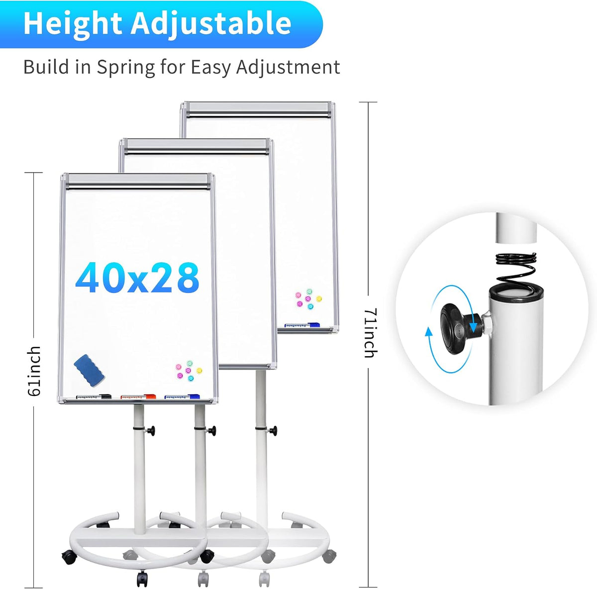 Maxtek Whiteboard on Wheels 40 x 28 in, Magnetic Rolling Dry Erase Easel