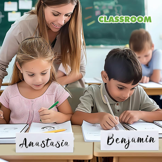 24 Pcs Dry Erase Name Tent Cards for Table, Reusable Name Cards 8.75" x 3" Desk Name Tents Sets with Dry Erase Markers and Erasers, Facilitate Effective Organization of Meetings and Classes