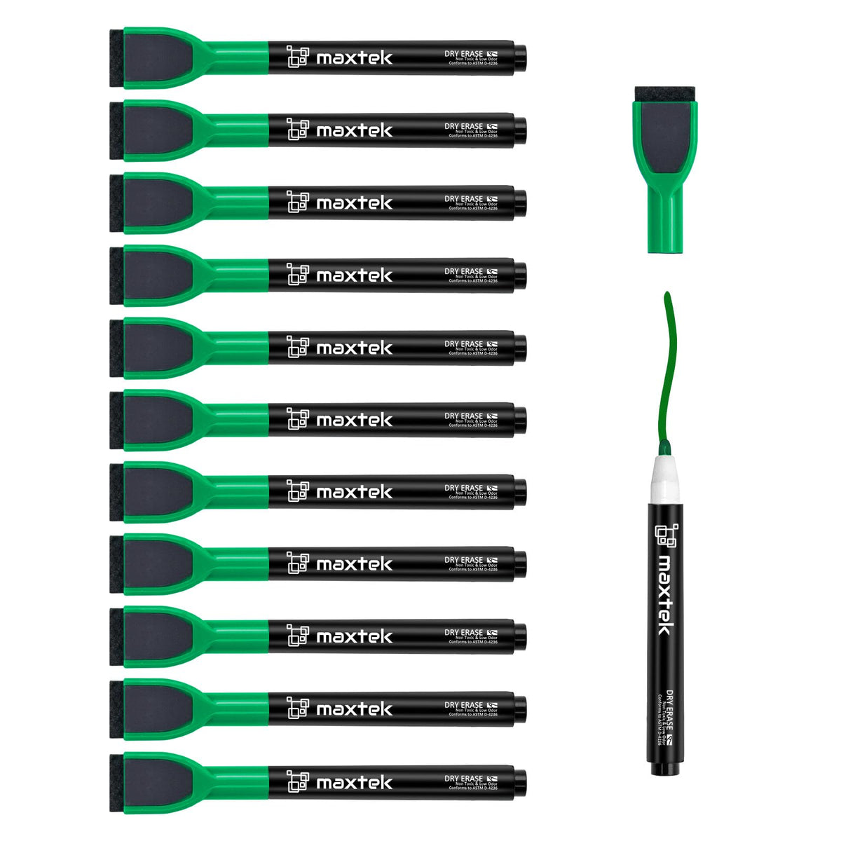 maxtek Magnetic Black Dry Erase Markers with Eraser, Fine Tip, 6 Count
