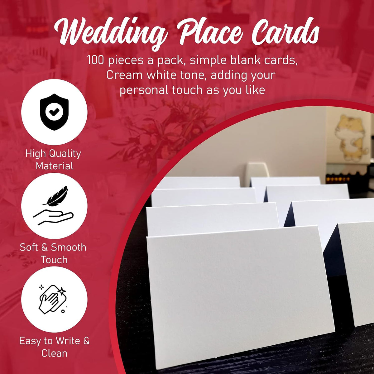 Place Cards White Blank Pack of 100. Premium Tent Name Place Cards for Table Setting Size 2.5x3.75 inches - Perfect for Weddings, Banquets Dinner Parties and any other Events