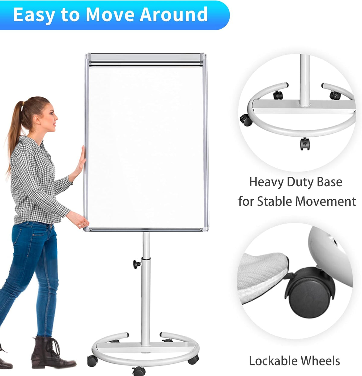 Maxtek Whiteboard on Wheels 40 x 28 in, Magnetic Rolling Dry Erase Easel