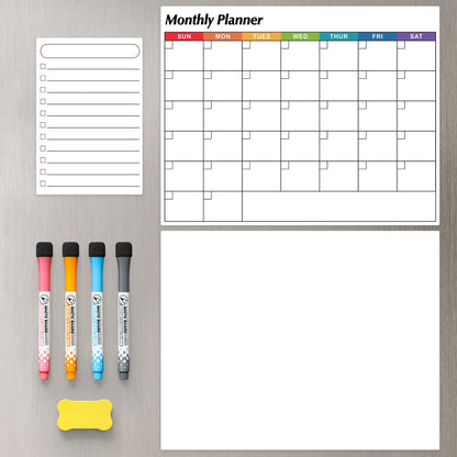 Dry Erase Magnetic Calendar for Refrigerator, 3 Pack- Monthly & Weekly & Daily Planner Magnet Whiteboard for Fridge Wall Door - Shopping, Meal/Menu, To Do List, Family Schedule Planning Board, 14"x11"