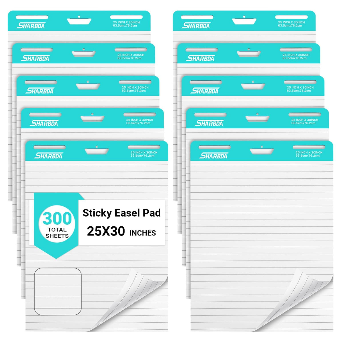 Lined Sticky Easel Pad, 25 in x 30 in,Flip Chart Paper,Sticky Chart Paper for Teachers, Large Self-Stick Easel Paper,Super Sticky & Bleed-Resistant,30 Sheets/Pad,2 Pads