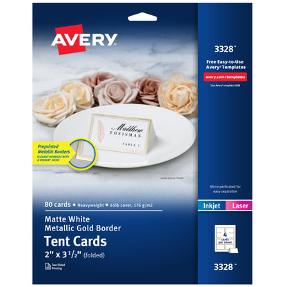Avery Printable Tent Cards, 2" x 3.5", Matte White, 160 Place Cards
