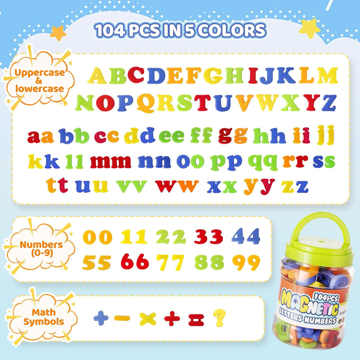 LovesTown 104 PCS Magnetic Letters Numbers, Uppercase and Lowercase